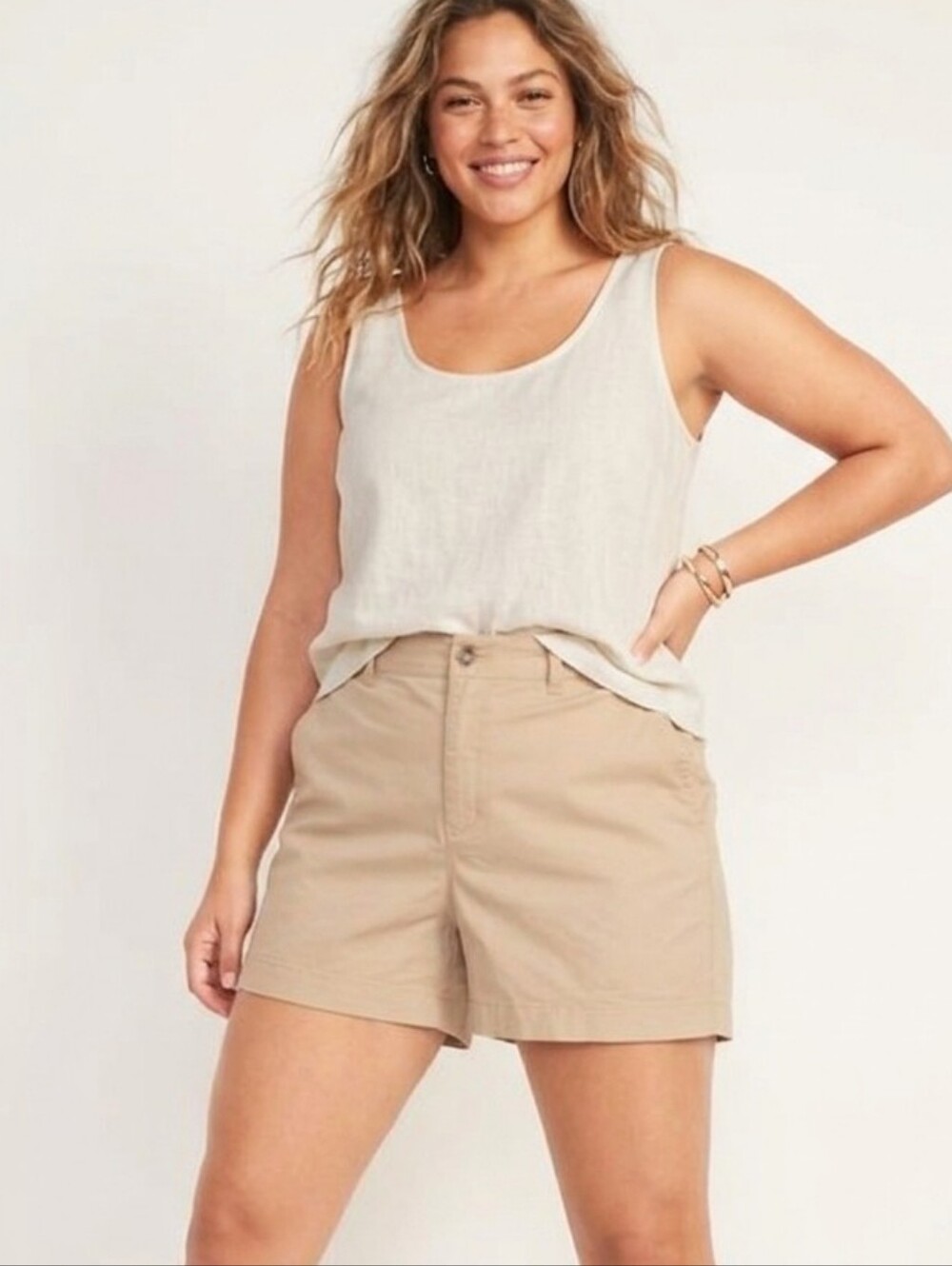 OLD NAVY Beige High-Waisted Chino Shorts - Plus Size 22